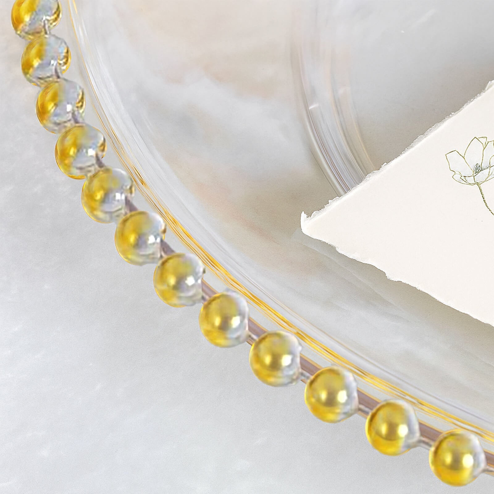 6-Pack Acrylic Charger Plates 13" Round Clear with Gold Beaded Rim - Decorative Dinner Party Serving Plates